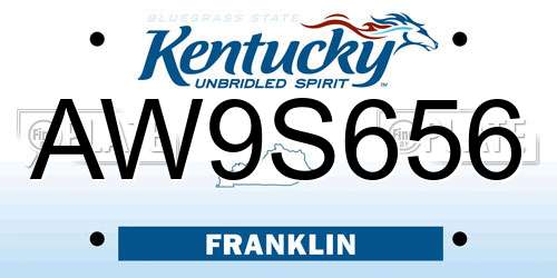 AW9S656 Kentucky License Plate