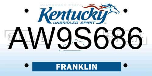 AW9S686 Kentucky License Plate