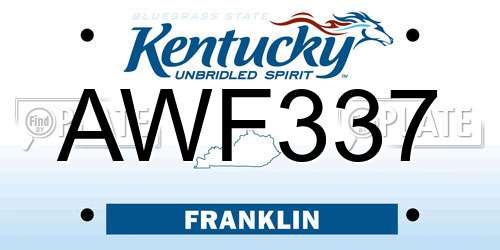 AWF337 Kentucky License Plate
