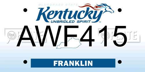 AWF415 Kentucky License Plate