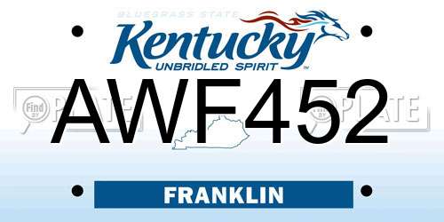 AWF452 Kentucky License Plate