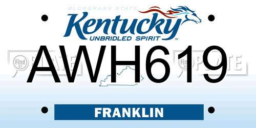 AWH619 Kentucky License Plate