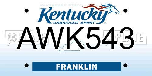 AWK543 Kentucky License Plate