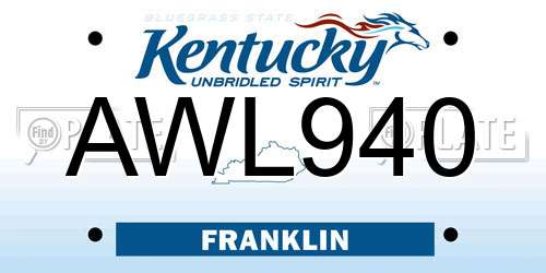 AWL940 Kentucky License Plate