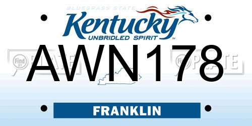 AWN178 Kentucky License Plate