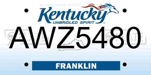 AWZ5480 Kentucky License Plate