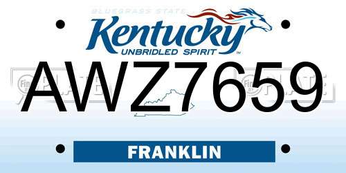 AWZ7659 Kentucky License Plate