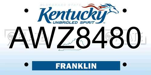 AWZ8480 Kentucky License Plate
