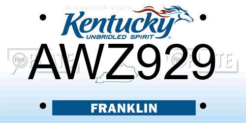 AWZ929 Kentucky License Plate