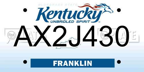 AX2J430 Kentucky License Plate