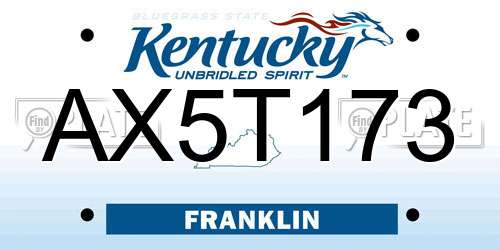 AX5T173 Kentucky License Plate