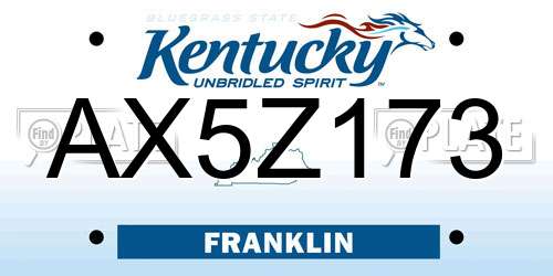 AX5Z173 Kentucky License Plate