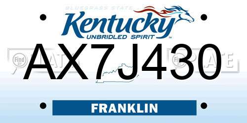 AX7J430 Kentucky License Plate