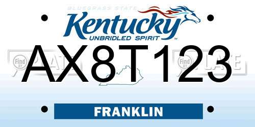 AX8T123 Kentucky License Plate