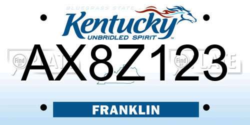 AX8Z123 Kentucky License Plate
