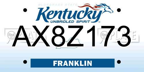 AX8Z173 Kentucky License Plate