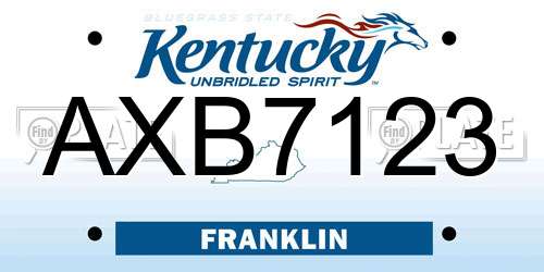 AXB7123 Kentucky License Plate