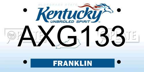 AXG133 Kentucky License Plate