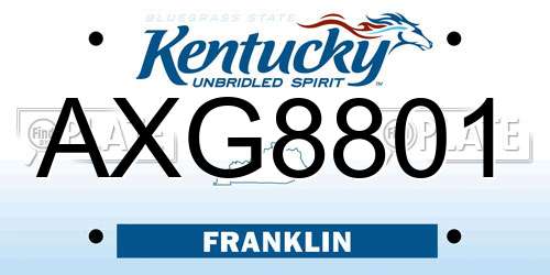 AXG8801 Kentucky License Plate