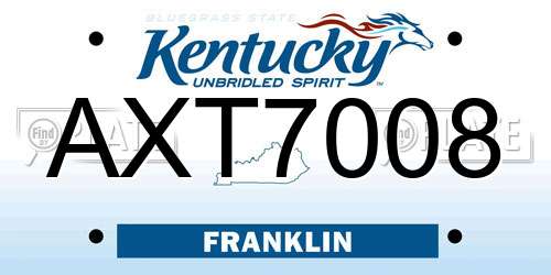 AXT7008 Kentucky License Plate