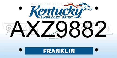 AXZ9882 Kentucky License Plate