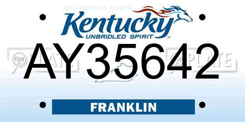 AY35642 Kentucky License Plate