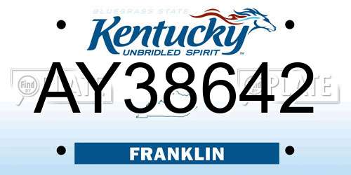 AY38642 Kentucky License Plate