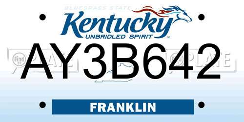 AY3B642 Kentucky License Plate
