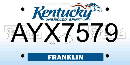 AYX7579 Kentucky License Plate