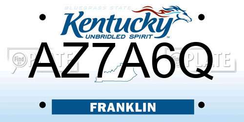 AZ7A6Q Kentucky License Plate
