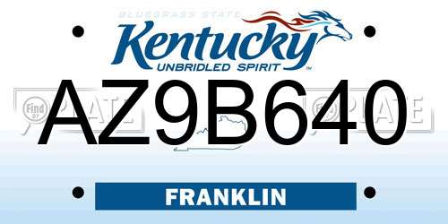 AZ9B640 Kentucky License Plate