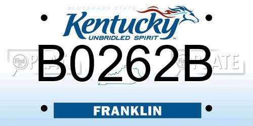 B0262B Kentucky License Plate