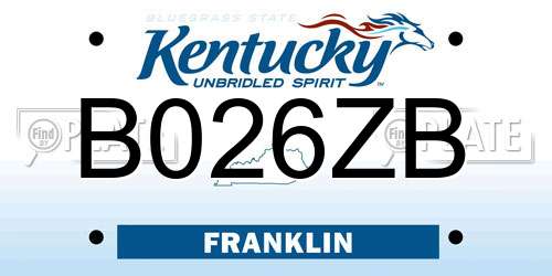 B026ZB Kentucky License Plate