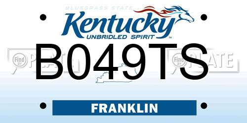 B049TS Kentucky License Plate