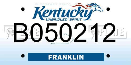B050212 Kentucky License Plate