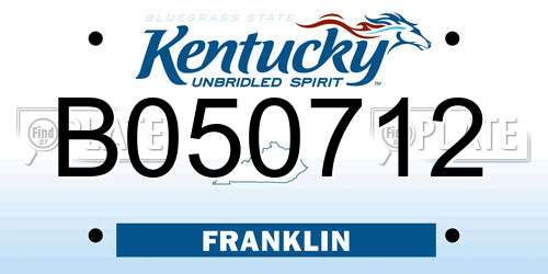 B050712 Kentucky License Plate