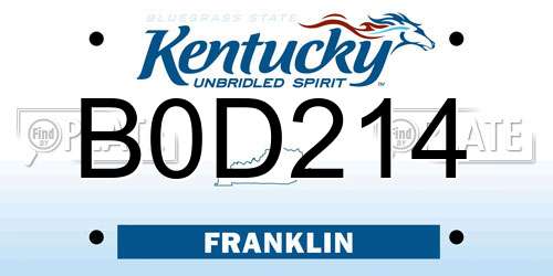 B0D214 Kentucky License Plate