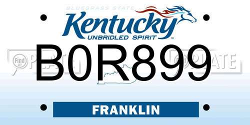 B0R899 Kentucky License Plate