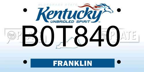 B0T840 Kentucky License Plate