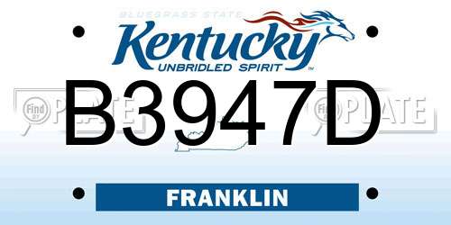 B3947D Kentucky License Plate