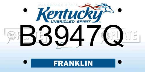 B3947Q Kentucky License Plate