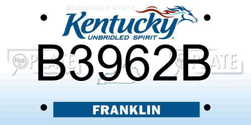 B3962B Kentucky License Plate