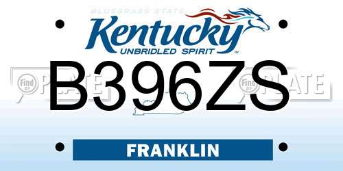 B396ZS Kentucky License Plate