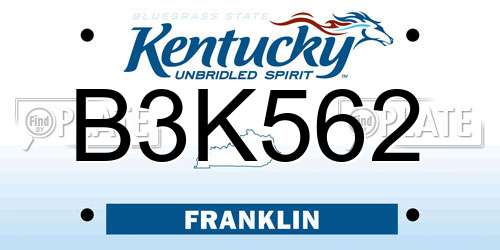 B3K562 Kentucky License Plate