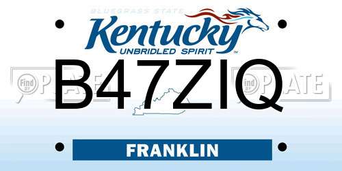B47ZIQ Kentucky License Plate