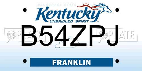 B54ZPJ Kentucky License Plate