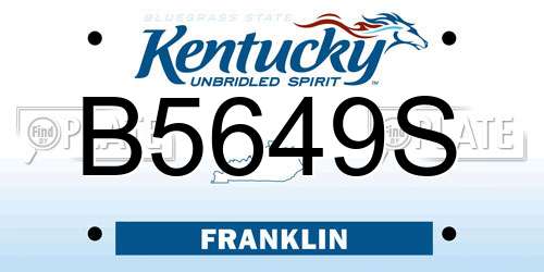 B5649S Kentucky License Plate