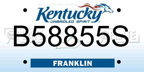 B58855S Kentucky License Plate