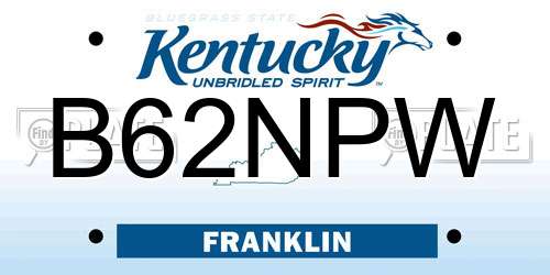 B62NPW Kentucky License Plate