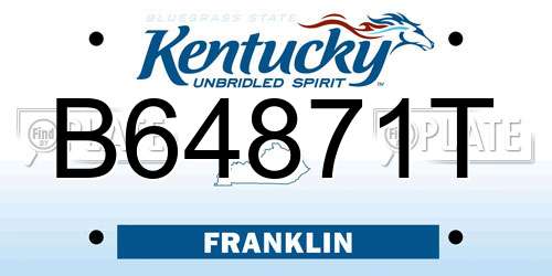 B64871T Kentucky License Plate